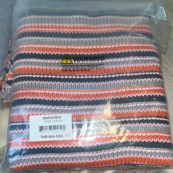 SAFAVIEH NWT Candy Stripe Knit Throw Blanket Style THR195A-5060 orange pink grey - Picture 3 of 8